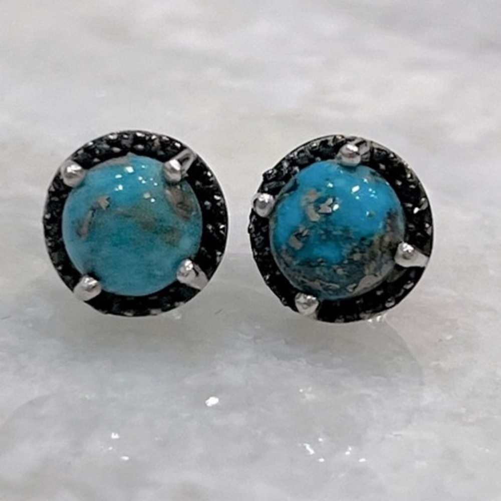 Persian Turquoise Thai Black Spinel Sterling Silver Stud Earrings